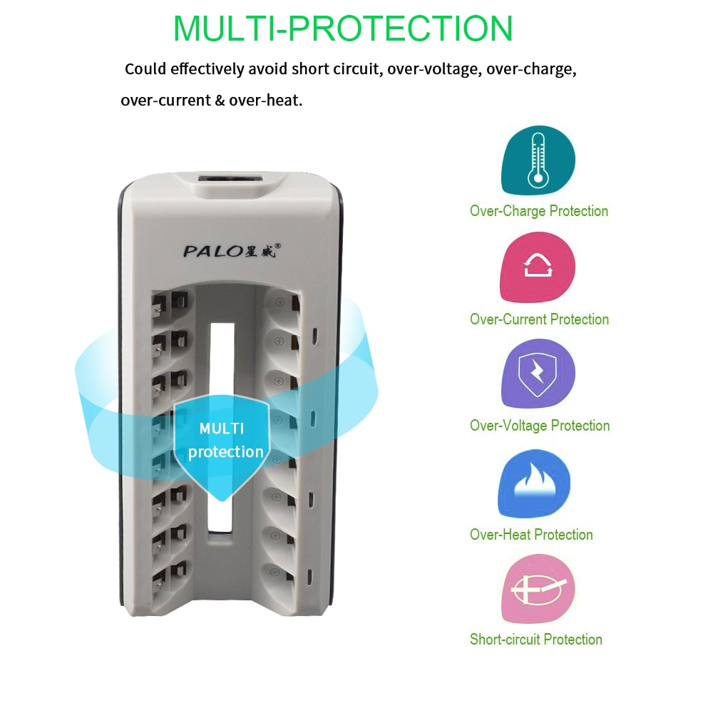 PALO 8 Slots Fast Charge LED display Quick charger Smart Battery Charger for 1.2V nimh nicd aa aaa Rechargeable Battery