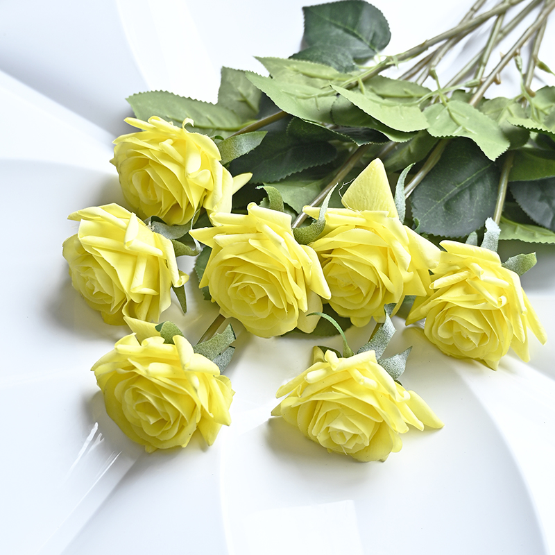 7 Uds. De rosas artificiales, flores de seda de tacto Real para el hogar, mesa de boda, ramo, decoración de: Verde