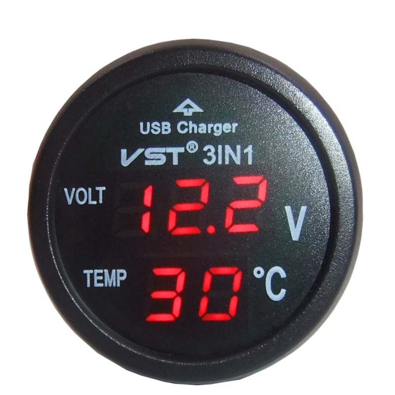 3 in 1 Digitale LED auto Voltmeter Thermometer Auto USB Lader 12 V/24 V Temperatuur Meter Voltmeter sigarettenaansteker