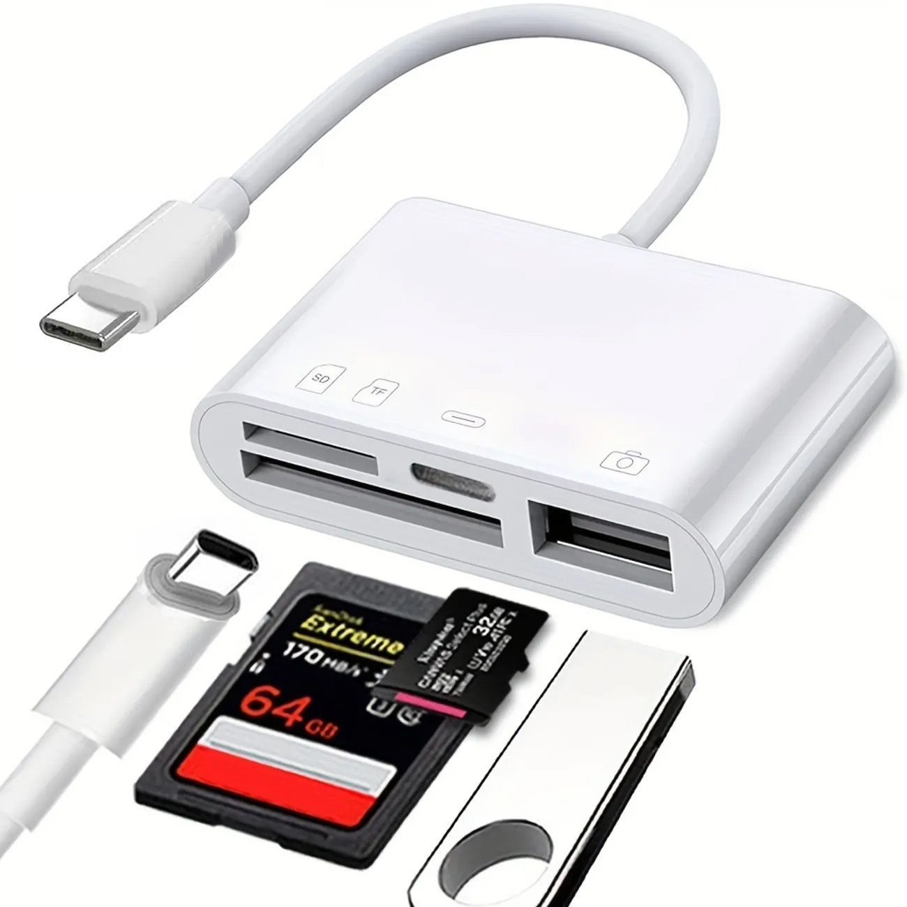 USB C To SD TF Card Reader 6 In 1 USB-C Memory Card Reader Adapter With 30W Charging Port USB 3.0 Female OTG Adapter: green
