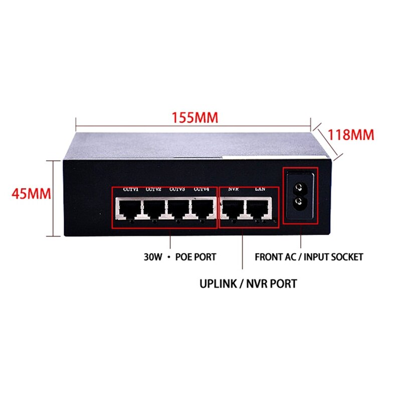 Standaard 6-Poort 100M Poe Switch Netwerk Kabel Splitter 4 + 2 Monitoring Switch
