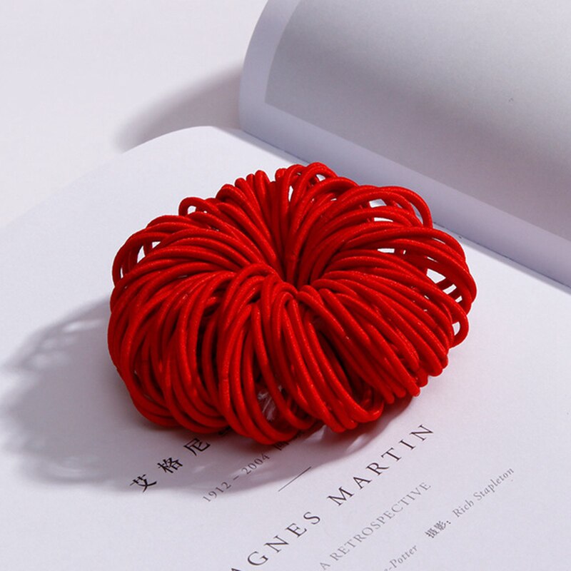 100Pcs/Lot 3CM Women Girls Hair Rubber Bands Elastic Scrunchie Basic Gum For Children Colorful Hair Accessories Cute Hair Ring: Red