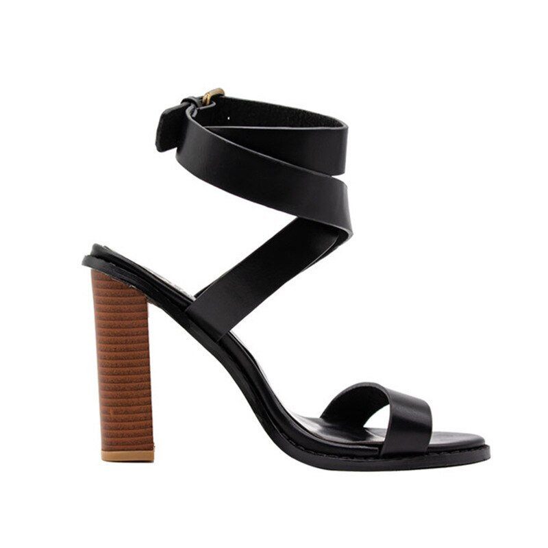 Women Retro Buckle Strap Sandal Shoes PU Women Square Heels Sandals Casual Gladiator Shoes High Heels Footwear: black / 34