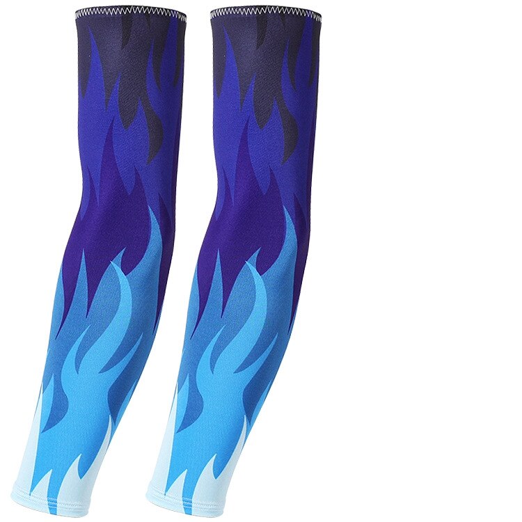 Mangas de brazo de refrigeración con protección solar para ciclismo, protección solar UV, estilo llama, calentador de brazo, para hombre y mujer: L / Azul