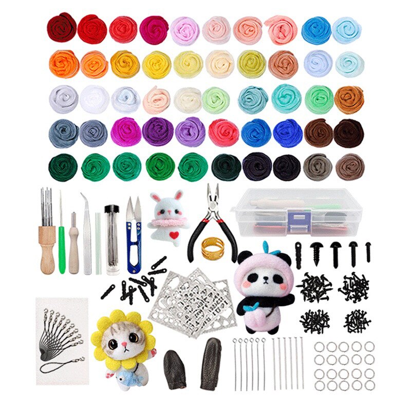 Needle Felting Kit Set Wool Felting Tools 16/25/50 Color Non-finished Felt Needle Craft Accessories Pack Felting Fabric Material