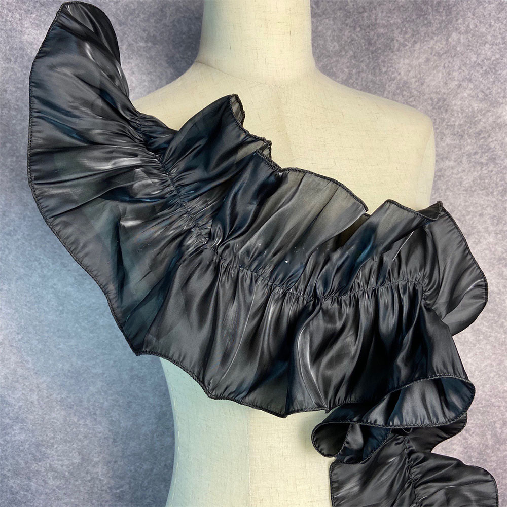 1Yard Ruche Glanzend Satijn Plooi Kant Versieringen Stof Voor DIY Naaien Meisje Jurk Boeket Lint Gordijn Rand Zoom Home Party bekleding: zwart