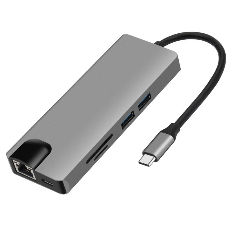 9 In 1 Type C Naar 2 Usb Sd Tf Card Lan Vga Hdmi Usbc 3.5 Mm Aux Jack Adapter hub Verlengen Pd Charge Dock 1000 Mbps Rj45 Otg Displa
