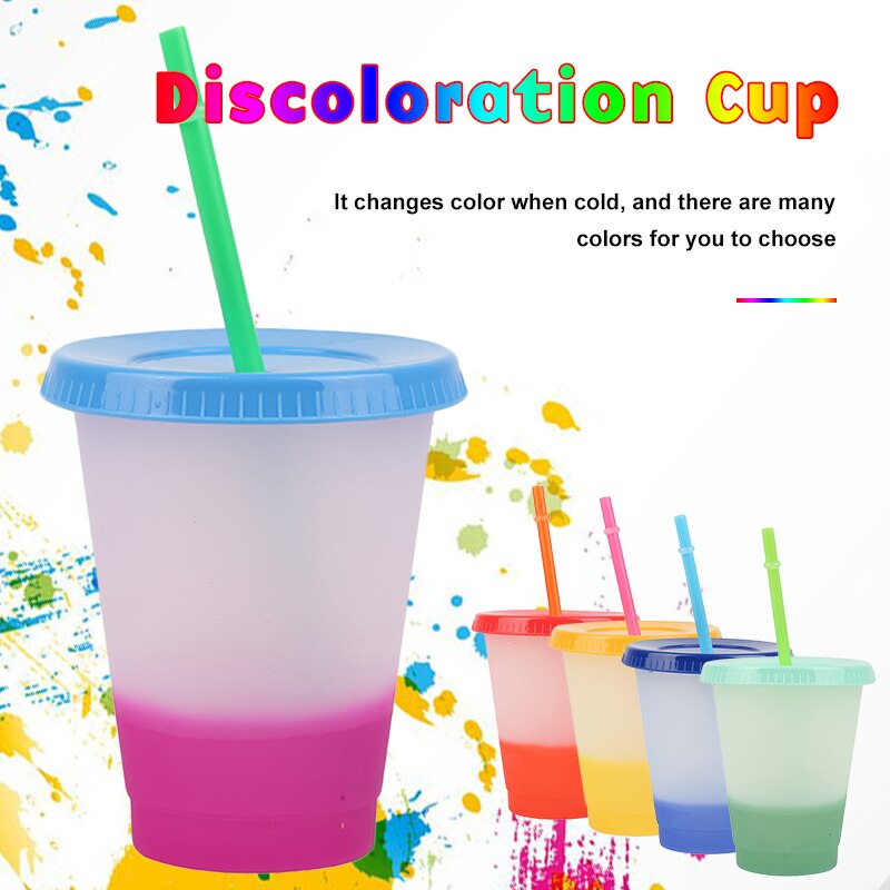Cold Cups Reusable Color Changing Cups Color-popping Style Plastic Tumbler With Lid Straw Party Cup Drink Drinkware 473ml