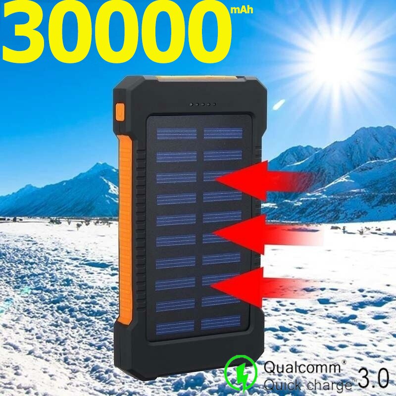 Potere Mobile solare di Alimentazione 30000mah Batteria Esterna Portatile Impermeabile di Ricarica Alimentazione elettrica Mobile per I Telefoni Intelligenti