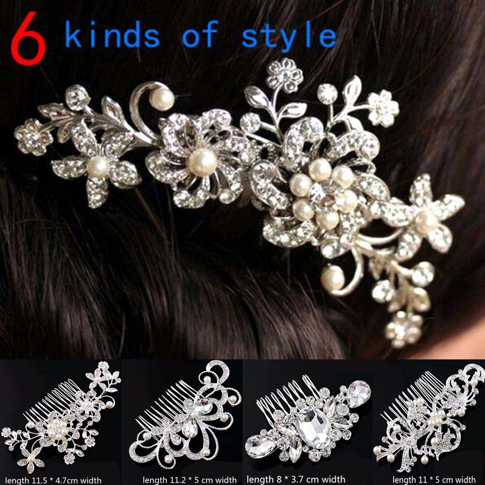 Frauen Mädchen Braut Hochzeit Silber Farbe Kristall Strass Diamant Blume Haar Clip Kamm Stift Bekleidung Zubehör Headwear Haar