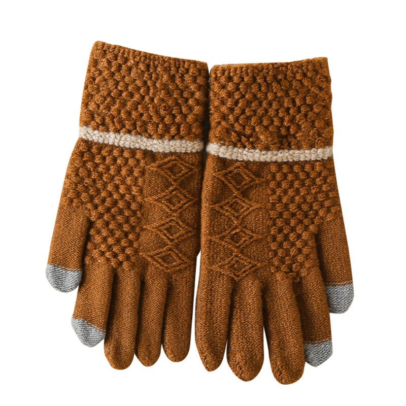 Mens Winter Magic Knitted Touchscreen Full Finger Gloves Geometric Rhombus Jacquard Warm Thermal Lining Student Outdoor Mittens