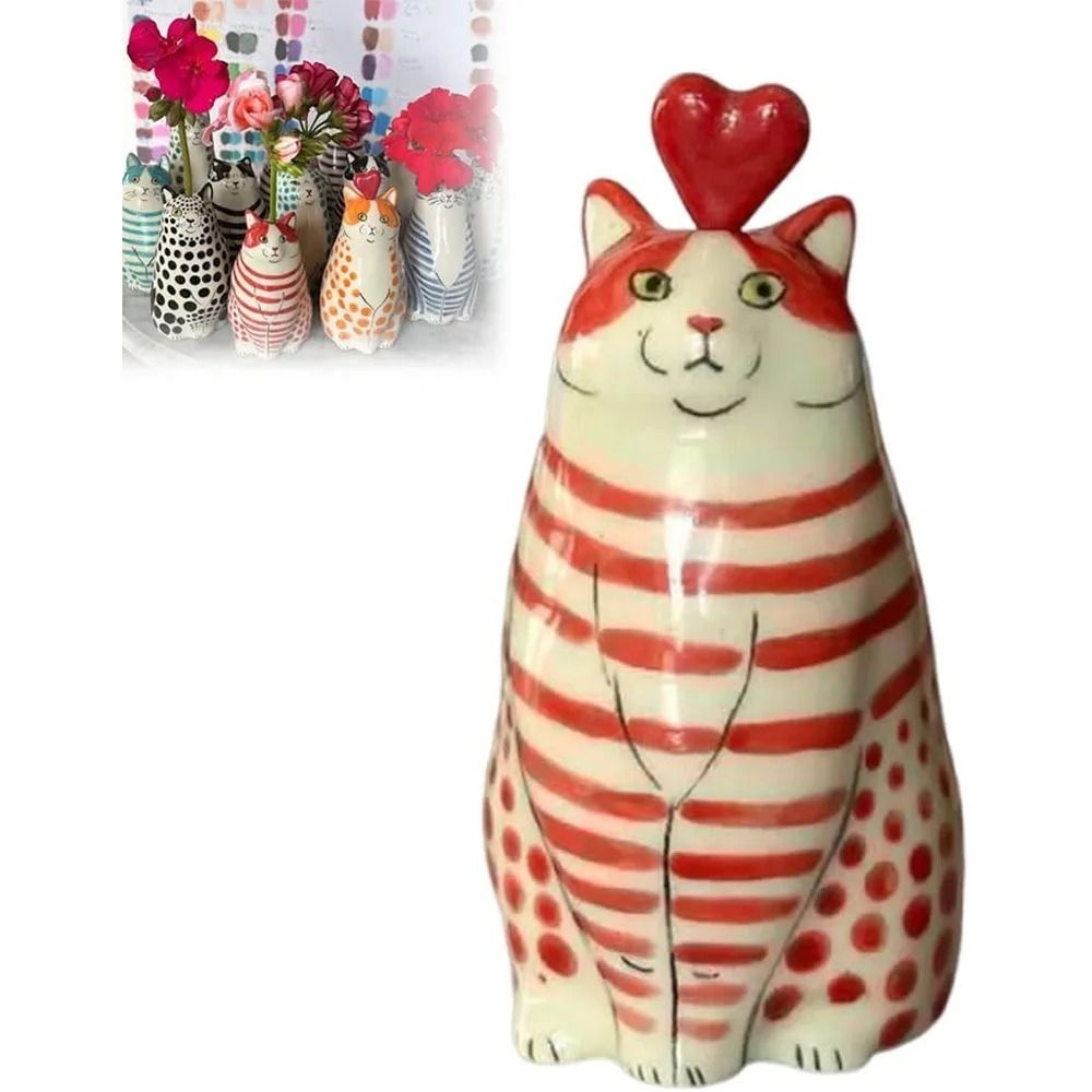Multicolored polka dot cat vase, cute creative small animal flower vase, small caliber, resin cat vase, wedding decoration