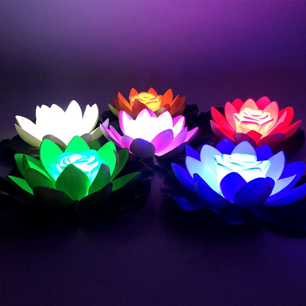 LED Flower Light Floating Artificial Lotus Light Fountain Pond Garden Decoraiton Lamp Micro Landscape Water Pool Wishing Lights