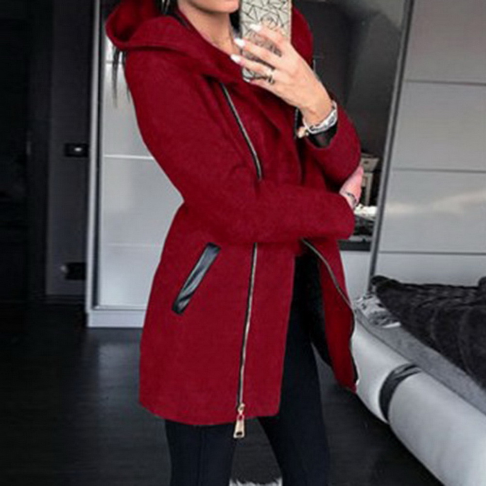 Herfst Winter Capuchon Dame Effen Kleur Lange Mouw Rits Sweatshirt Jas Vrouwelijke Mode Toevallige Slanke Uitloper Jas