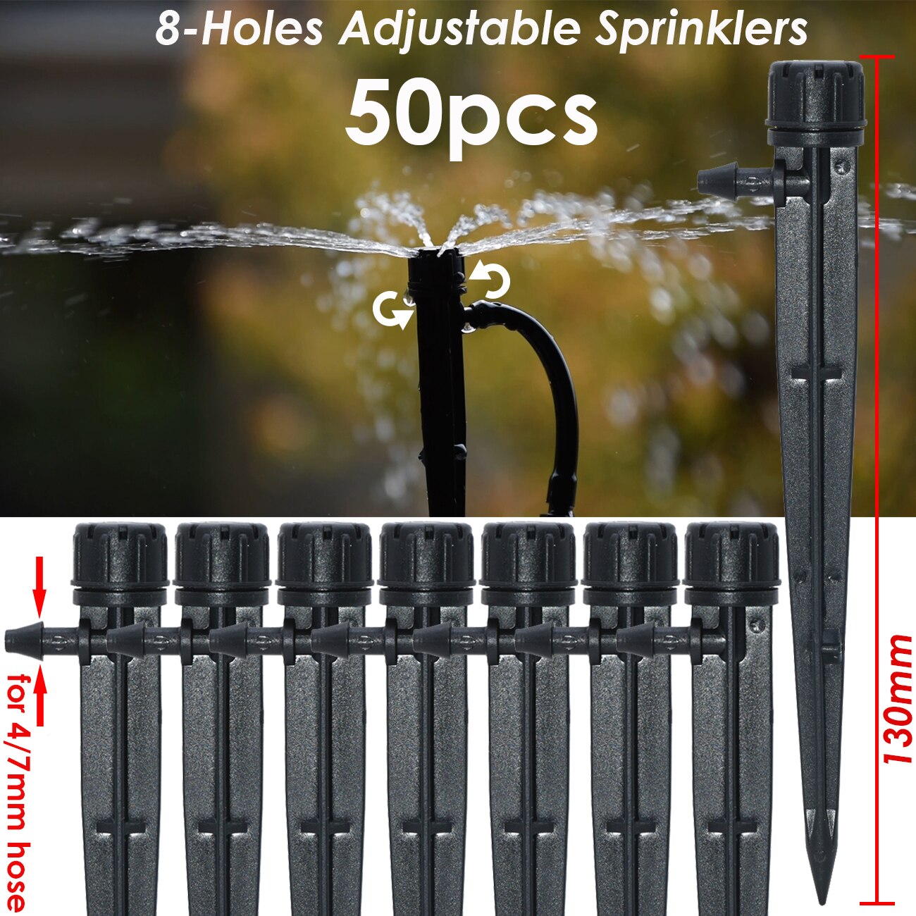30-500PCS Adjustable 1/4 Irrigation Misting Dripper 360degree Sprinkler Drip Watering Tool 4/7mm Hose Garden Yard Greenhouse: C-50PCS-13CM