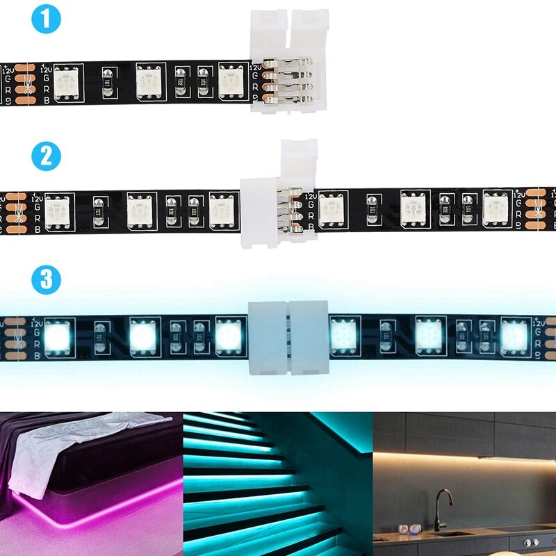 50Packs 4-Pin Rgb Led Licht Strip Connectors 10Mm Led Strip Gapless Solderless Adapter Terminal Extension