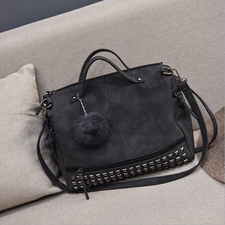 Sacs à main en cuir Nubuck Vintage pour femmes, sacoches à rivets plus grands, sac à bandoulière pour moto: black