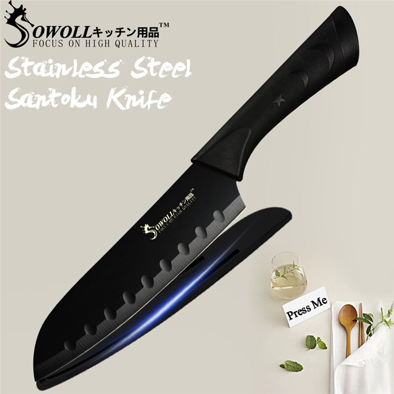 Sowoll superior 7 cr 17 ruostumattomasta teräksestä valmistettu keittiöveitsisetti sakset veitsenpidike japanilaiset keittiöveitset työkalut 8 kpl sarja: E .7 tuuman santoku