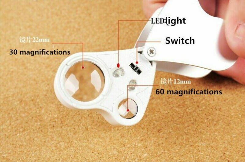 Mini verlichte loep 30x / vergrootglas met led-lampjes