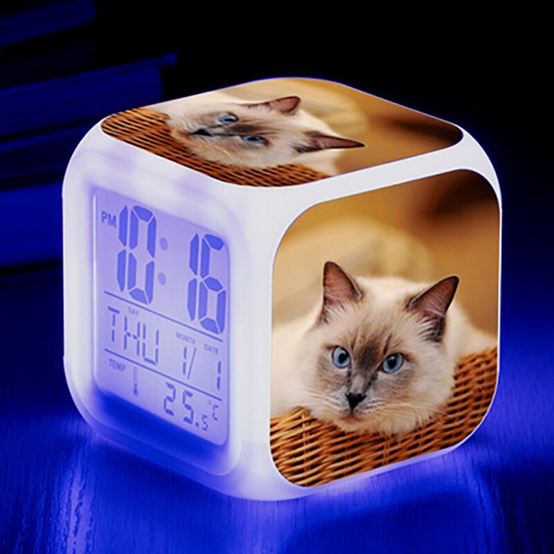 Mignon Animal chat plissant autour coloré carré réveil petit réveil (2 piles AG13)·: A