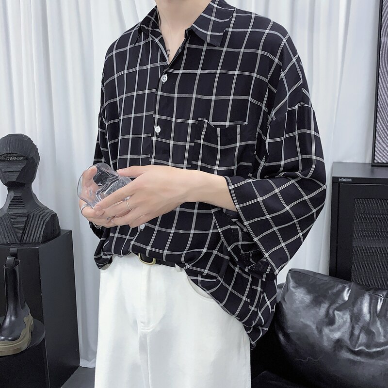 Summer Plaid Shirts Men Male Casual Short Sleeve Shirt Mens Clothing Boys Student Shirts Camisa Masculina Chemise Homme