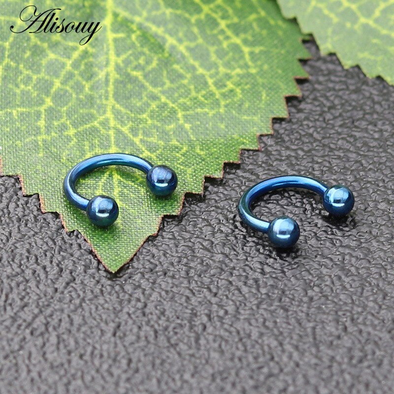 Alisouy 2Pcs 16G Anodized Circular Barbell Ring Nose Hoop Ear Cartilage Tragus Piercing Labret Ring For Unisex Jewelry