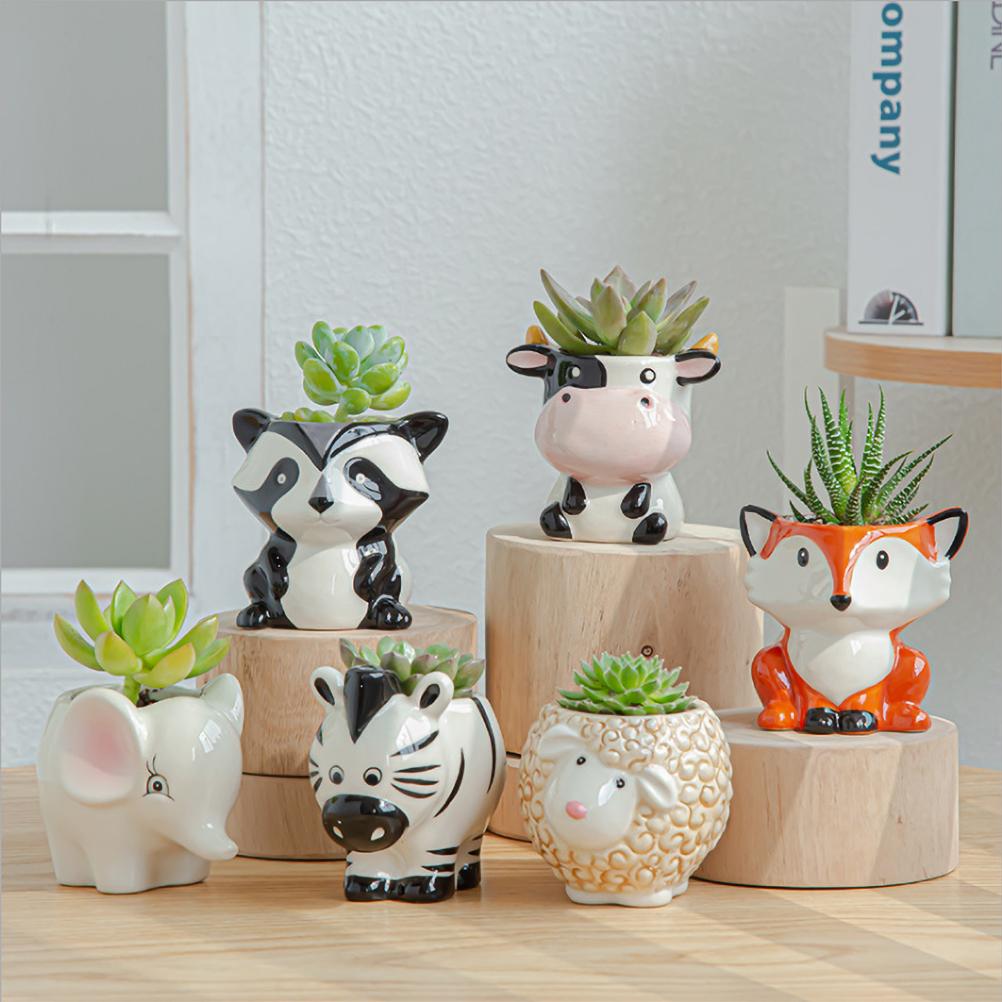 Maceta de flores suculentas de animales de dibujos animados, plantas de jardinería, adorno de cerámica en maceta, Mini maceta de Cactus bonsái, artesanía de decoración del hogar