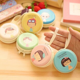 Cute Girl Print Portable Mini Round Coin Purse Wallet Key Earphone Holder Case Bag Cartoon Zipper Pocket For Kids Girl Women: Default Title