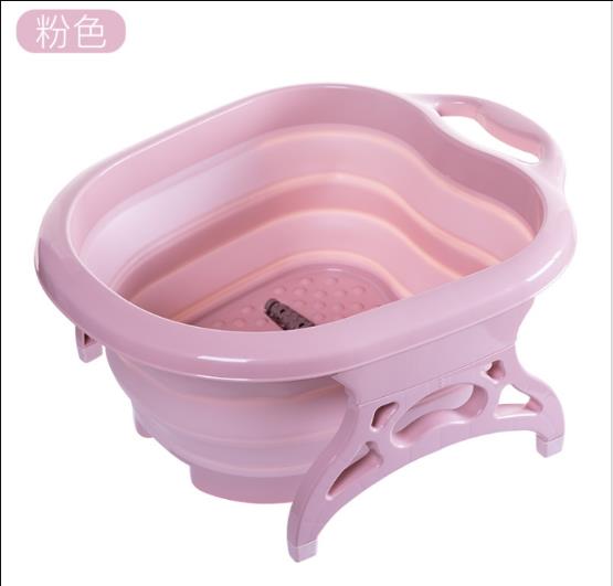 Fotbalja hopfällbar spa pedikyrhinkar vattenbalja massagebad blötlägga fötter behållare tjock robust plastfat: Rosa