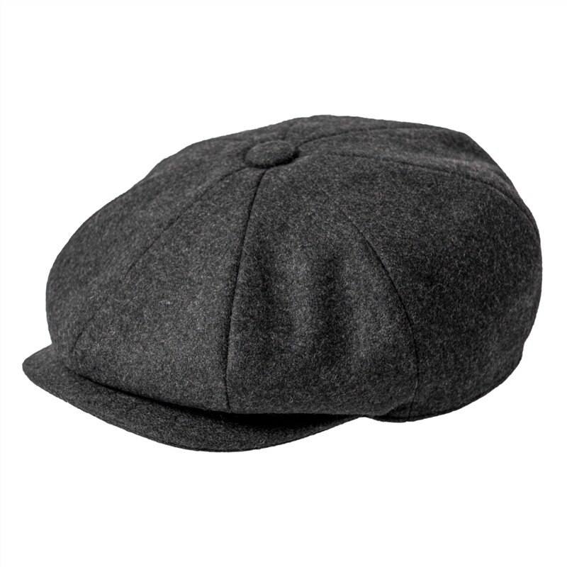 JANGOUL Newsboy Caps Men Wool Blend Flat Cap 8 Panel Male Hat Driving Hats with Button Front 810: Dark Grey / 57 cm