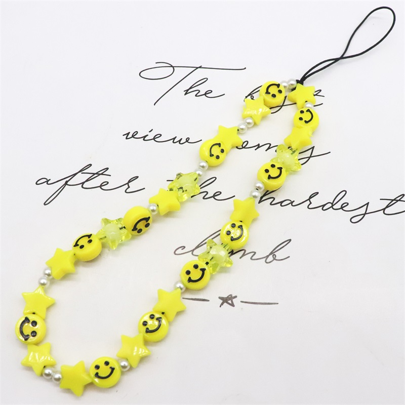 Blauwe Ster Bohemian Kleurrijke Zachte Klei Mobiele Telefoon Keten Voor Vrouwen Acryl Regenboog Keramische Liefde Kristal Kralen Mobiele ph: Imitation Rhodium Plated