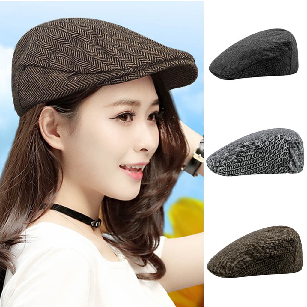 Men's Miter Beret Full-Closure Cap Plain Cotton Sunshade Hat Retro Forward Cap Classic Cap