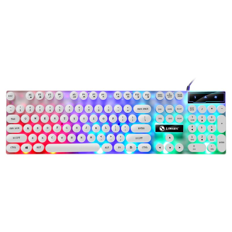 Retro Punk Waterproof Gaming Keyboard Mechanical Feel RGB Backlit Keyboard 104 Key USB Wired Game Keyboards for PC Laptop Gamers: DZ2008001White
