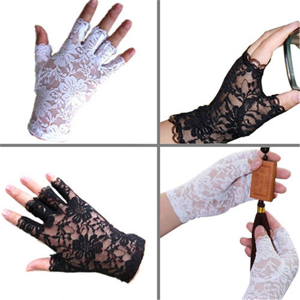 Kvinder pige fantastisk goth fest dressy blonde handsker vanter fingerløs stil tynde sorte hvide røde handsker