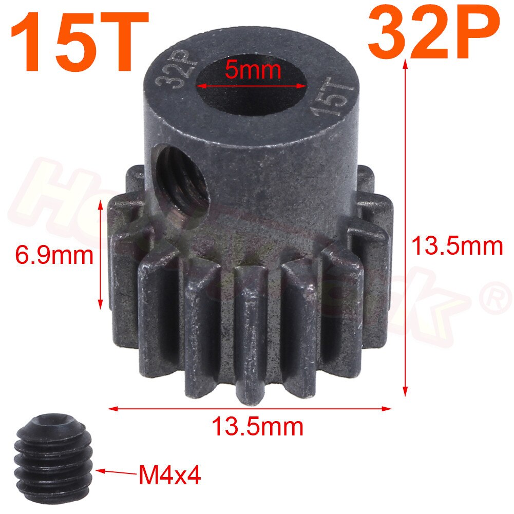 32P Stalen Metalen Tandwiel 54 T/15 T 17T 19T Motor Tandwielen voor Traxxas slash 4x4 Stampede 4x4 VXL Rustler 4X4 E-Revo T-Maxx: 15T Motor Gear