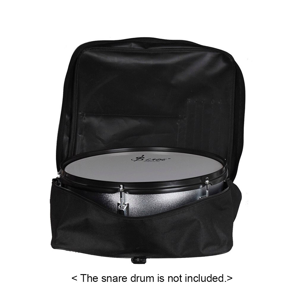 14 Inch Snare Drum Bag Backpack Case with Shoulder Strap Outside Pockets Black