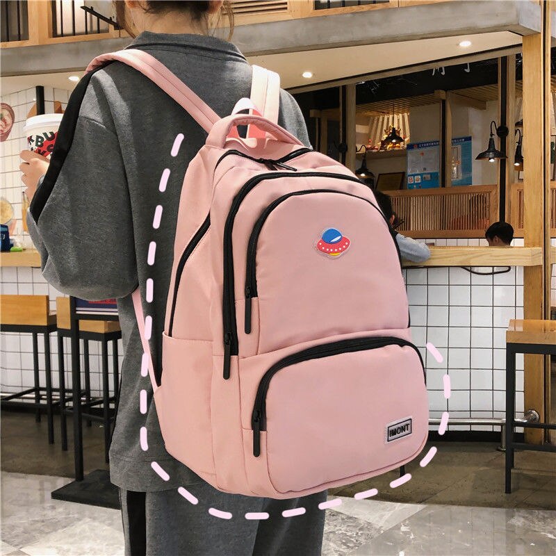 Teen skoletaske pige rygsække kvinder stor kapacitet nylon sort college bogtaske studerende gymnasietaske kvindelige taske pack stor: Lyserød