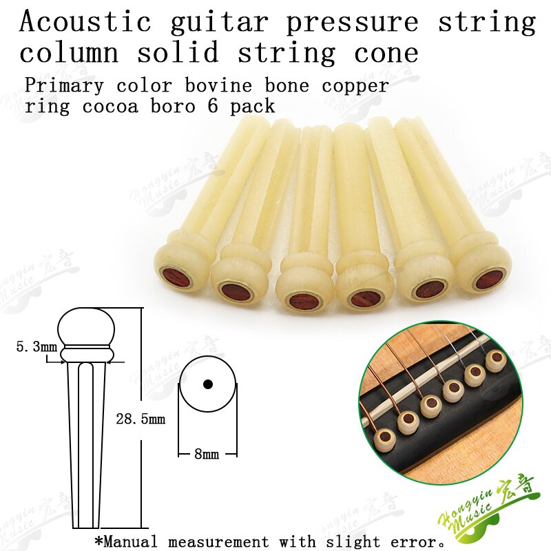 Pasadores de puente de guitarra de hueso de buey, pasador de puente para guitarra acústica con concha de perla, accesorios de guitarra circular de latón, 6 uds.: Rojo