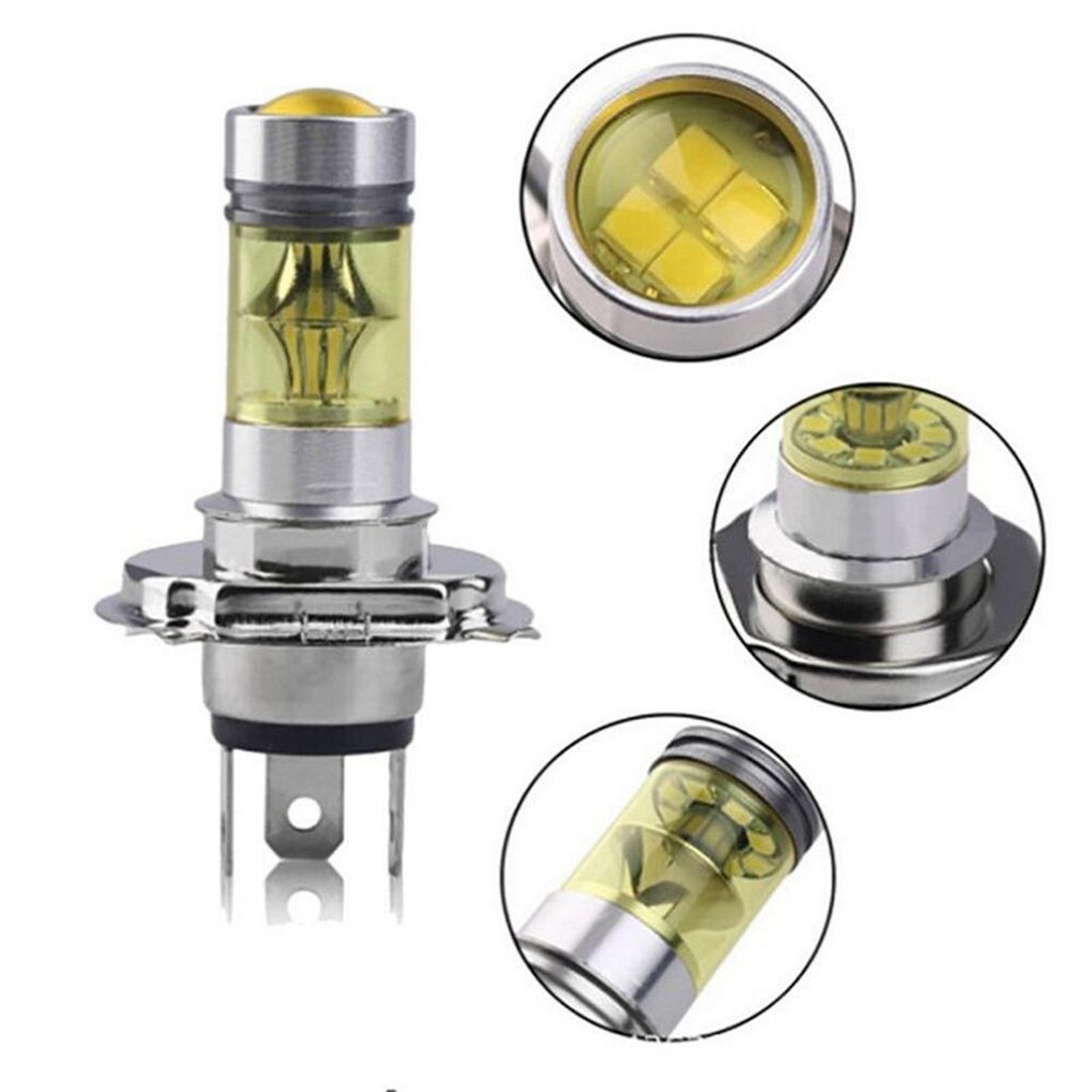 2 kpl  h4 led-sumuvalo auton etusumuvalon otsalamppu 100w suuritehoinen 2835 led keltainen projektorin sumuajovalolamppu