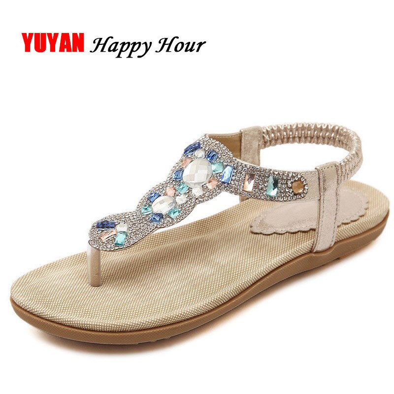 Summer Sandals Women Beach Slippers Flip Flops Rhinestone Flat Heel Non-slip Women Sandals Ladies Summer Shoes L007