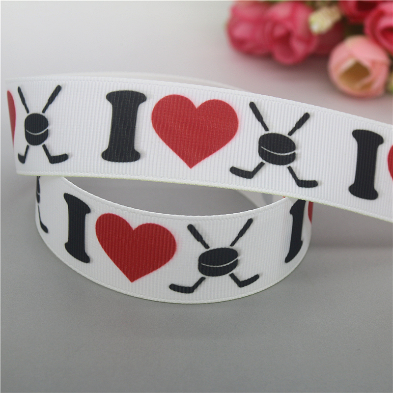 DUWES 50yards Hockey Printed Grosgrain Ribbon Accessories Material Headwear Decoration DIY Sewing Craft D1990