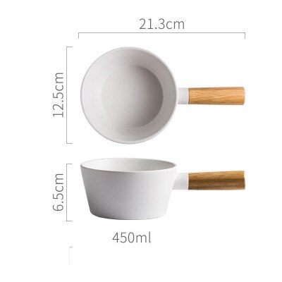 Nordic Salad Bowl Dessert Cup Soup Bowl Wooden Handle 450ml Oat Meal Breakfast Yogurt Bowl Ins: 1pc white