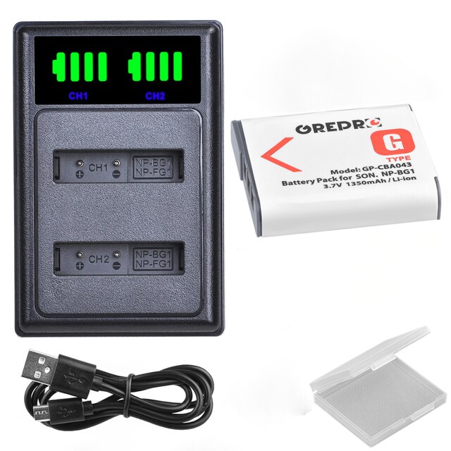 1350mAh Battery with Charger for Sony NP-FG1 NP-BG1 for Sony Cyber-Shot DSC W220 H55 HX9V HX20V HX5V H20 W300 H50 HX400 W55: 1B with Charger