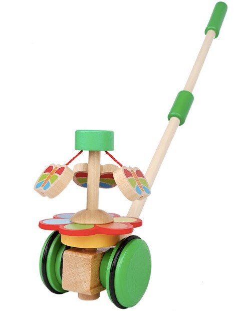 Marcheur en bois tige de poussée jouet dessin animé rotatif rouleau chariot apprentissage marche guide bois première étape voiture enfant en bas âge chariot bébé anniversaire