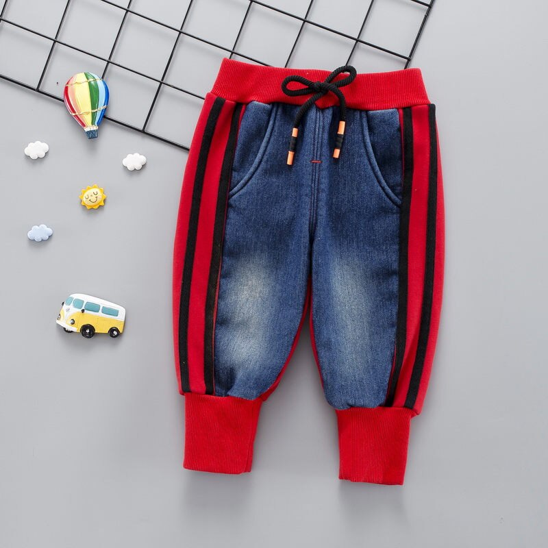 Kids Elastische Band Broek Mode Meisjes Jeans Kinderen Jongens Gat Jeans Kids Denim Broek Baby Jean Baby Kleding: Rood / 18m