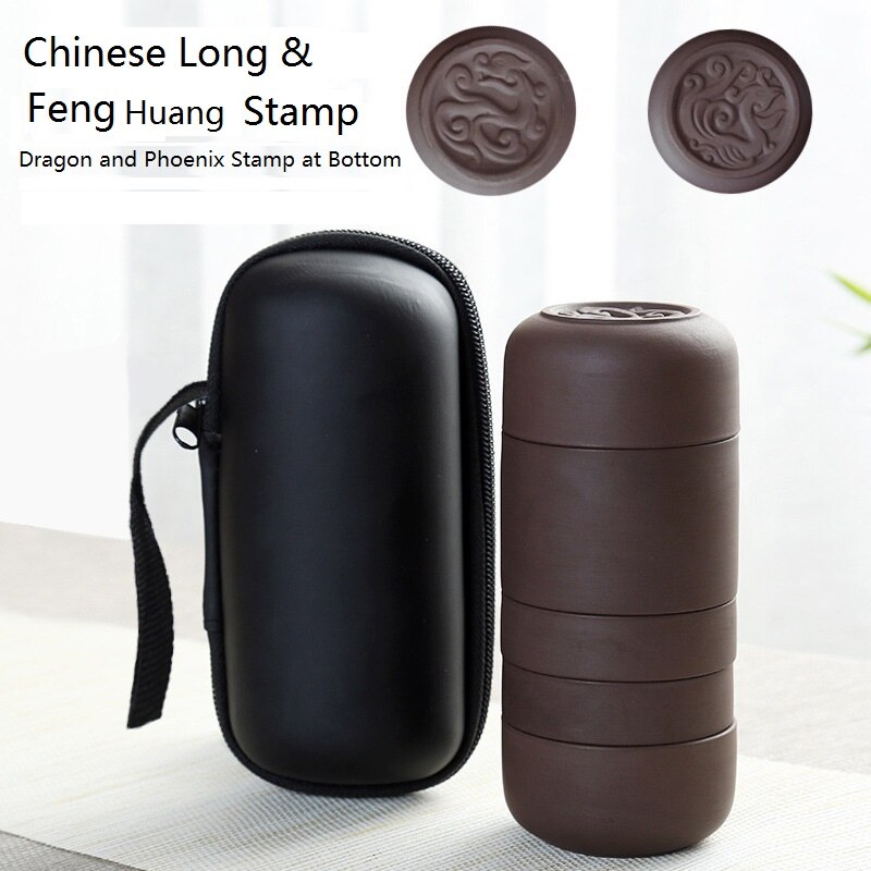 Creatieve Draagbare Zisha Thee Kopjes Set voor Reizen Paarse Klei Thee Set voor Outdoor Trips Relatiegeschenk Aanwezig 4 Cups: 02