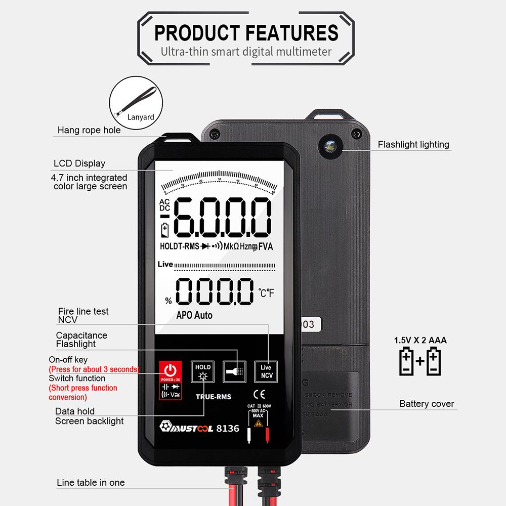 Touchscreen Multimeter Automatische Digital-Multimeter 6000 Zählt Intelligente Scannen AC DC Messung NCV True RMS Messung