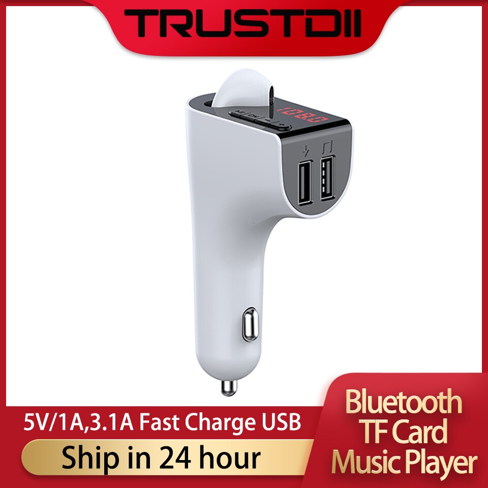 Trustdii bluetooth in-ear earphone car adapter usb fast car charger fm transmitter modulator  mp3 player usb 3.1a quick charge