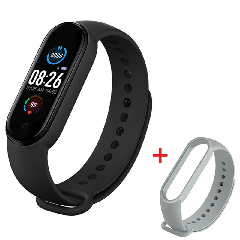 M5 Smart Watches Bluetooth Bracelet Sport Fitness Tracker Pedometer Heart Rate Monitor SmartBand Wristband for Android IOS: add gray strap