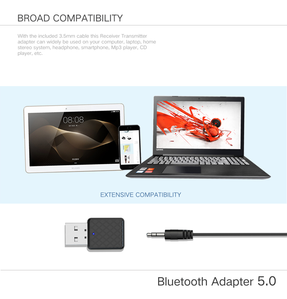 5.0 Bluetooth Transmitter Receiver Mini 3.5mm AUX Stereo Wireless Bluetooth Adapter For Car Music Bluetooth Transmitter For TV